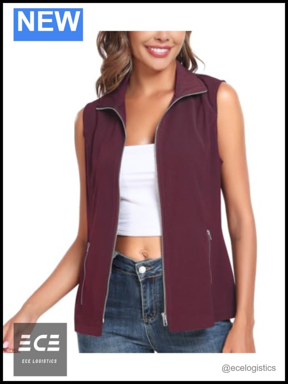 Lightweight Zip Up Utility Vest Sleeveless Hiking Golf Jacket with Pockets